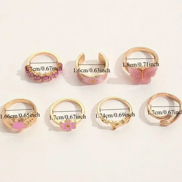 Gold and Pink Butterfly Ring Set - Picture 5 of 8